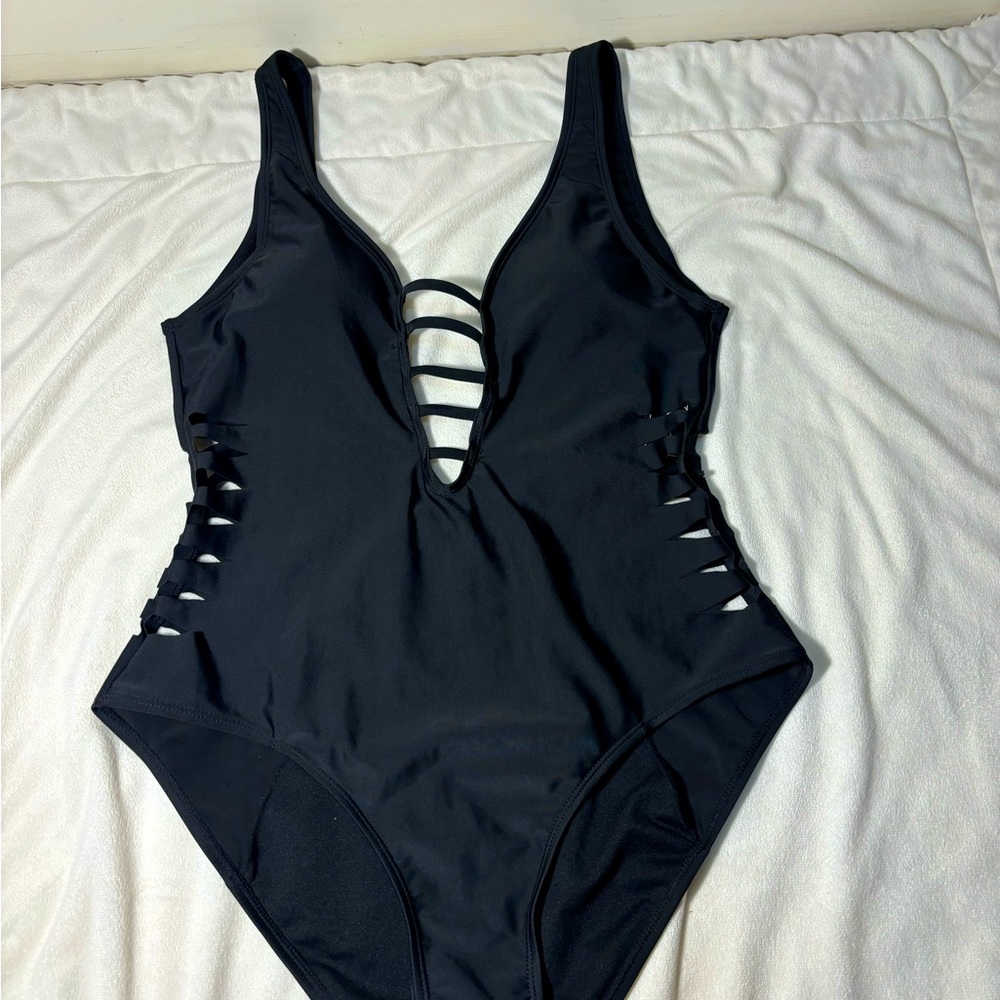 Go Coco Cut Out One Piece Black Swimsuit XLarge Sexy Bathing Suit
